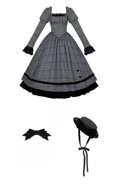 Check Fishbone Chest JSK + Dress + Innerwear + Ribbon + Hat