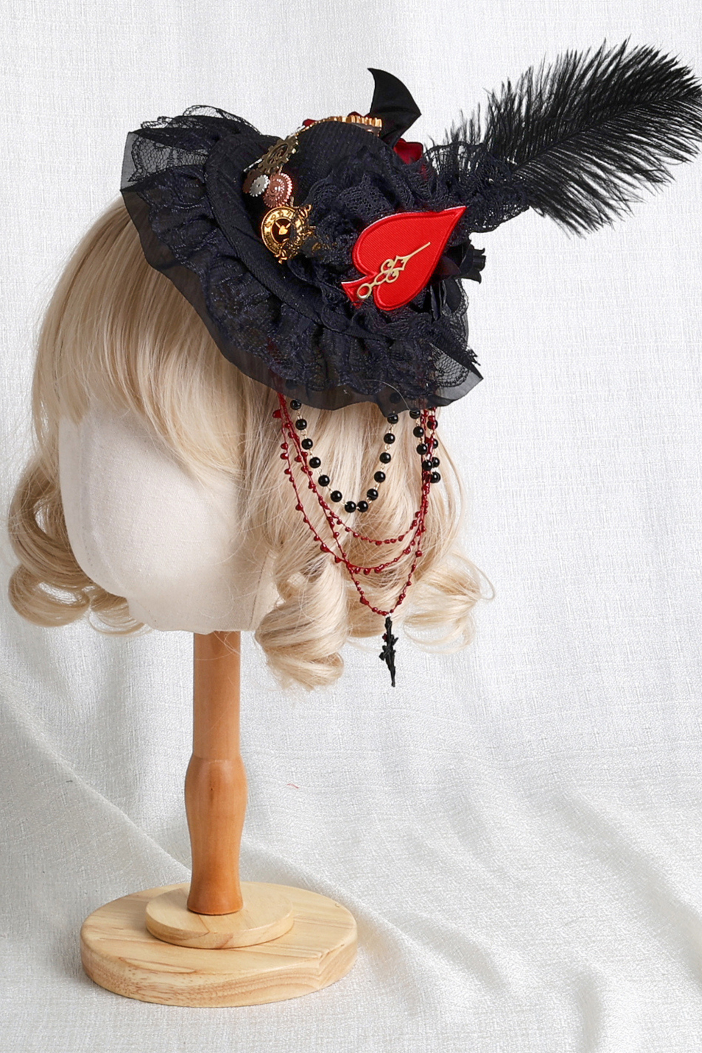 Gothic Rose Feather Hat + Bonnet + Hairband + Feather Clip