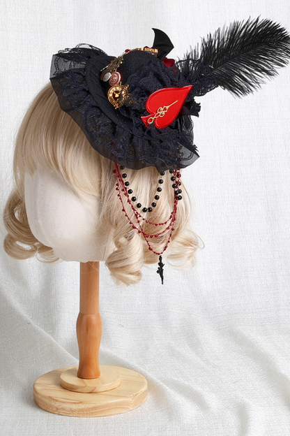 Gothic Rose Feather Hat + Bonnet + Hairband + Feather Clip