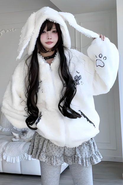 Rabbit Ear Fur Hooded Coat