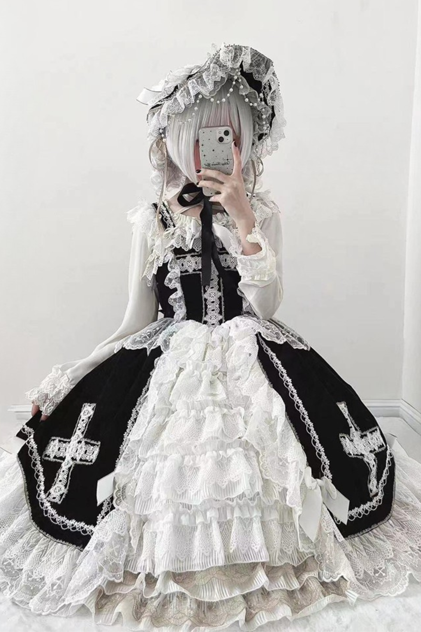 Gothic Doll Lace Jumperskirt + Bonnet + Shawl
