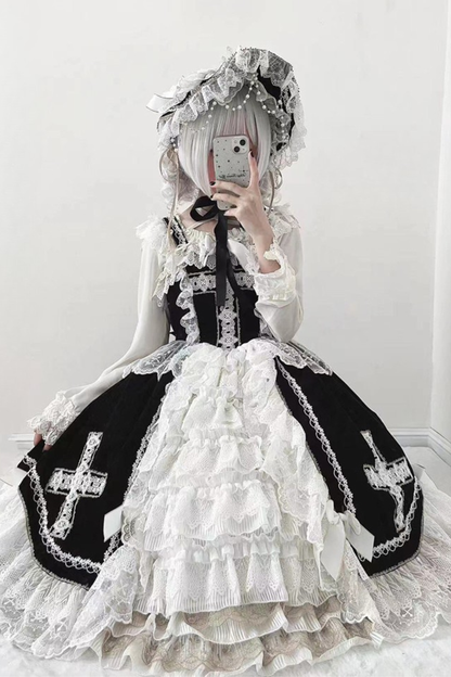 Gothic Doll Lace Jumperskirt + Bonnet + Shawl