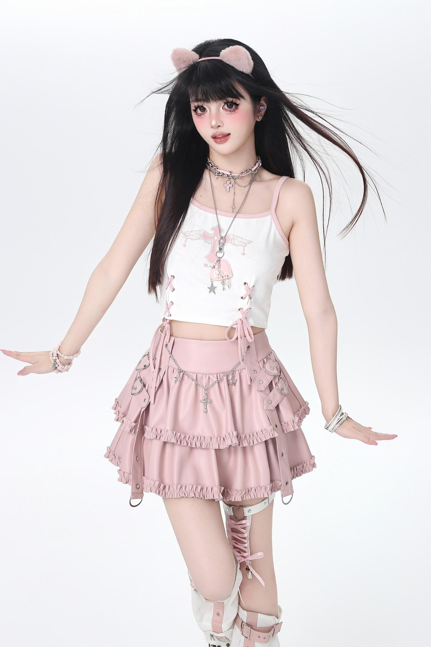 Light Punk Leather Skirt