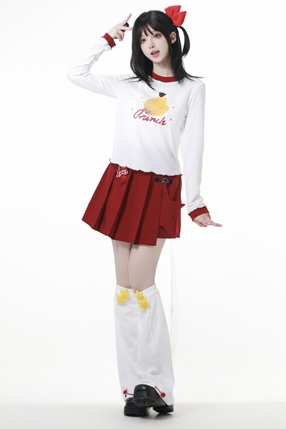 スナックガールフードベスト+トップス+プリーツスカート+レッグウォーマー