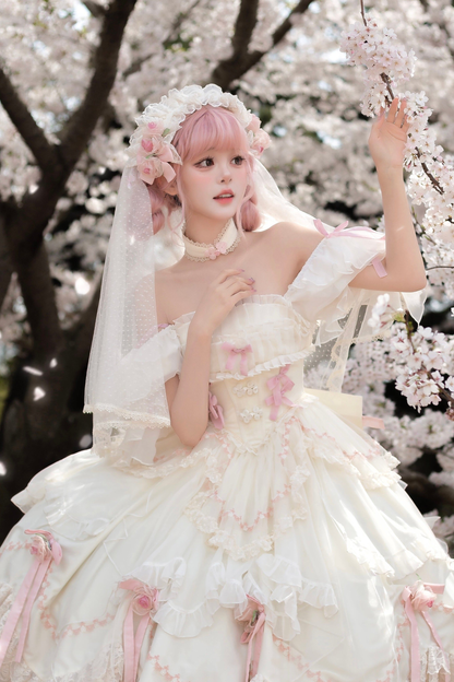 スイートプリンセスドレス+トレーン+ ベール +アクセサリー