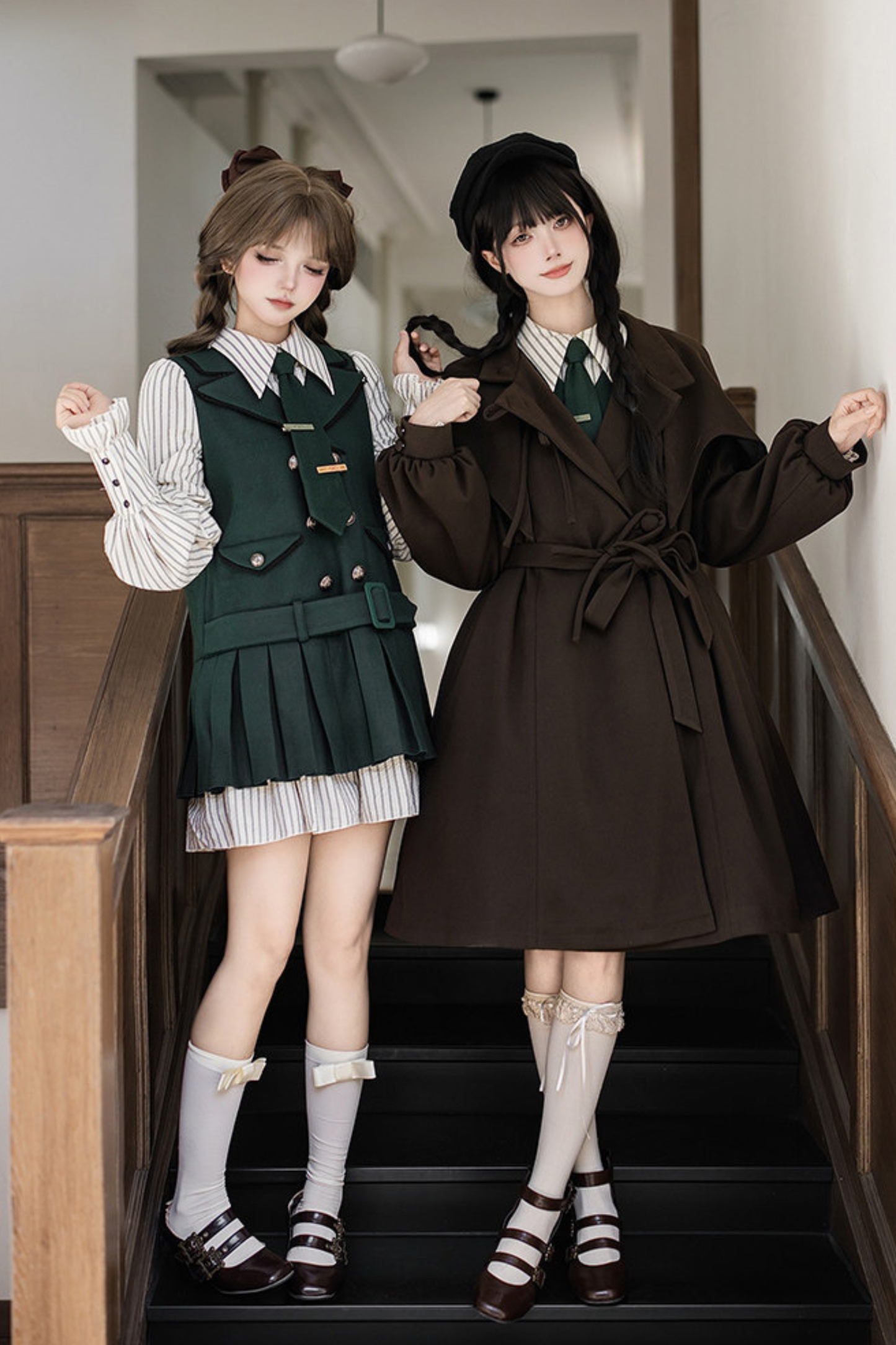 Baker Street Cloak Coat + Striped Dress + Pumpkin Pants + Hat