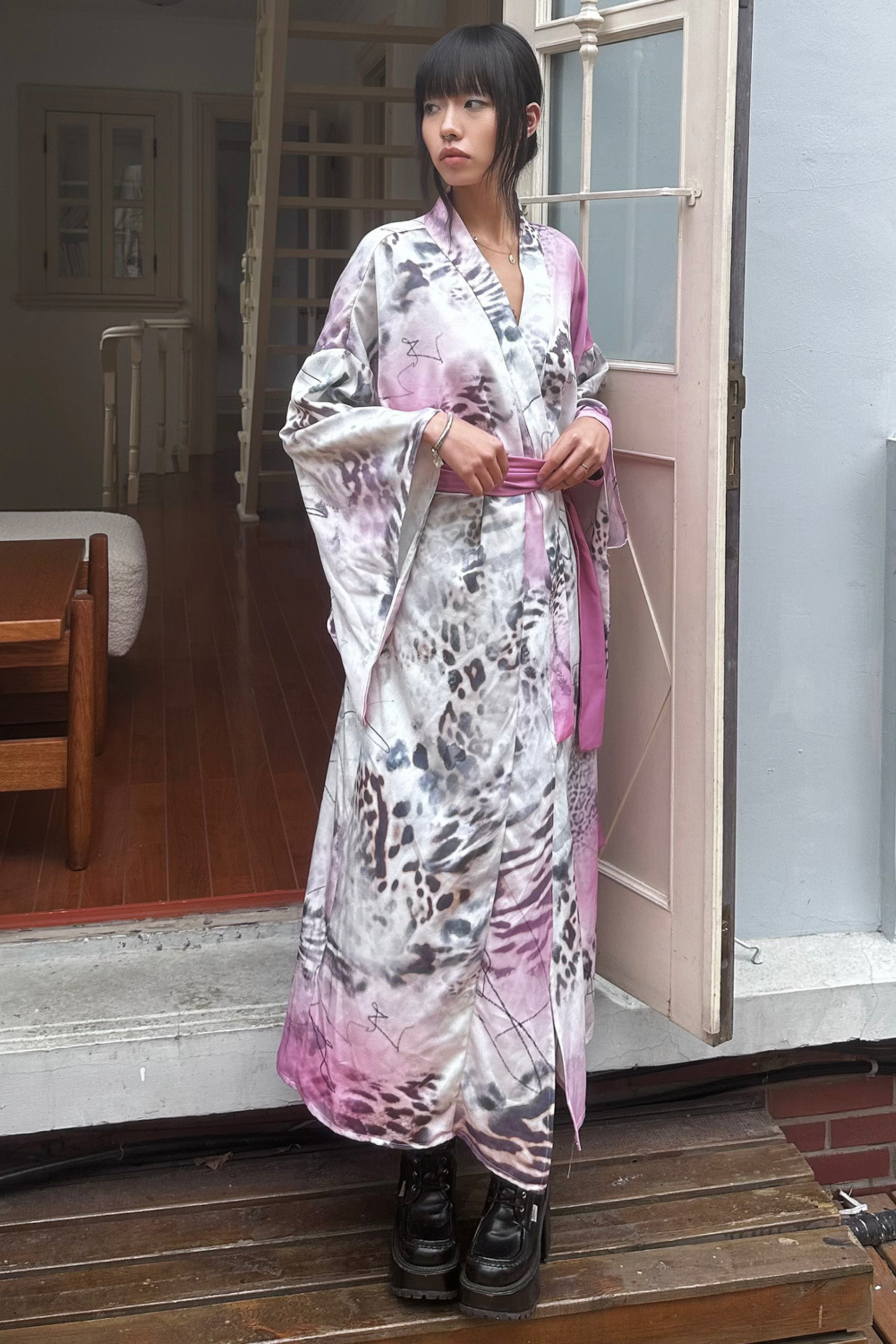 ヒョウ柄浴衣+リボン帯