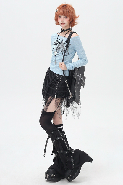 レザーオフショルダートップス