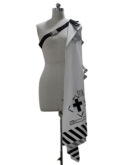 잘생긴 라인 스커트 디자인 케이프 슈트 [후디 케이프 + 셔츠 + 스커트 + 원 숄더 케이프
