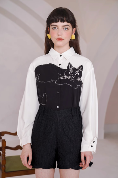 Cat contrast stitch shirt