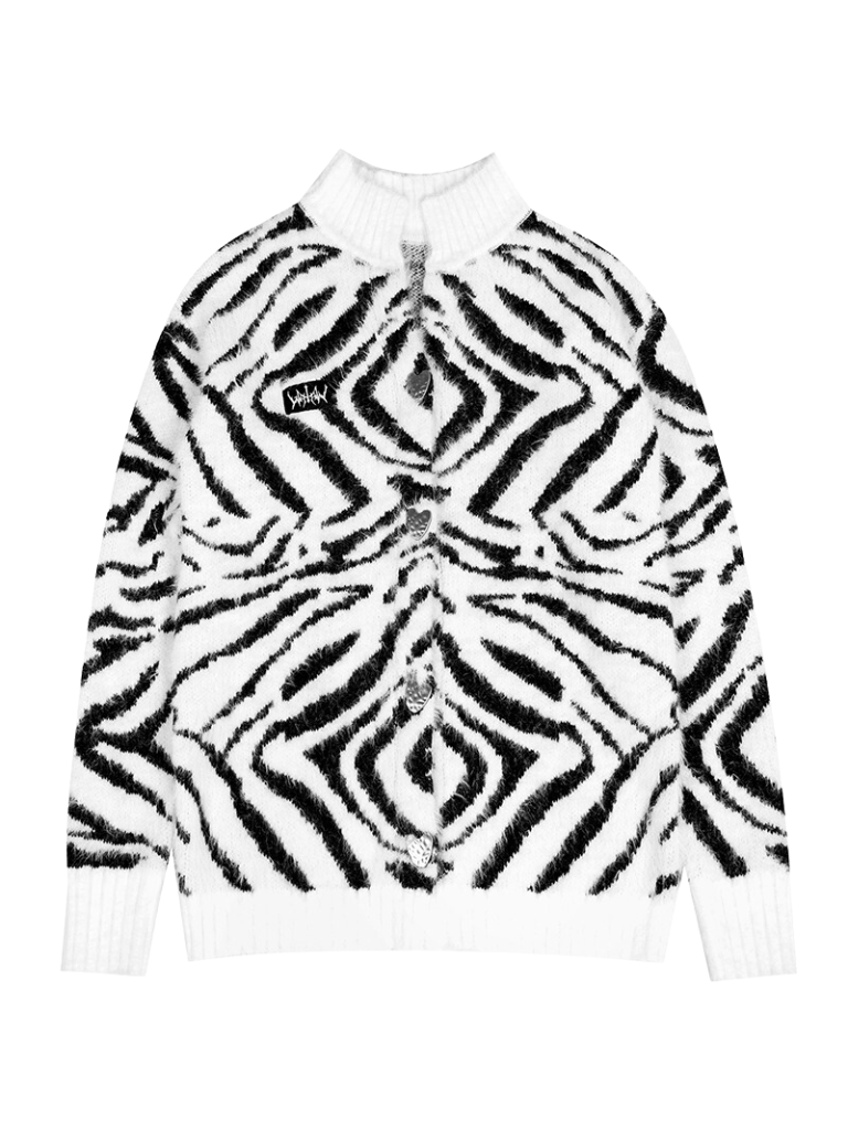 Designed mohair zebra loose knit cardigan