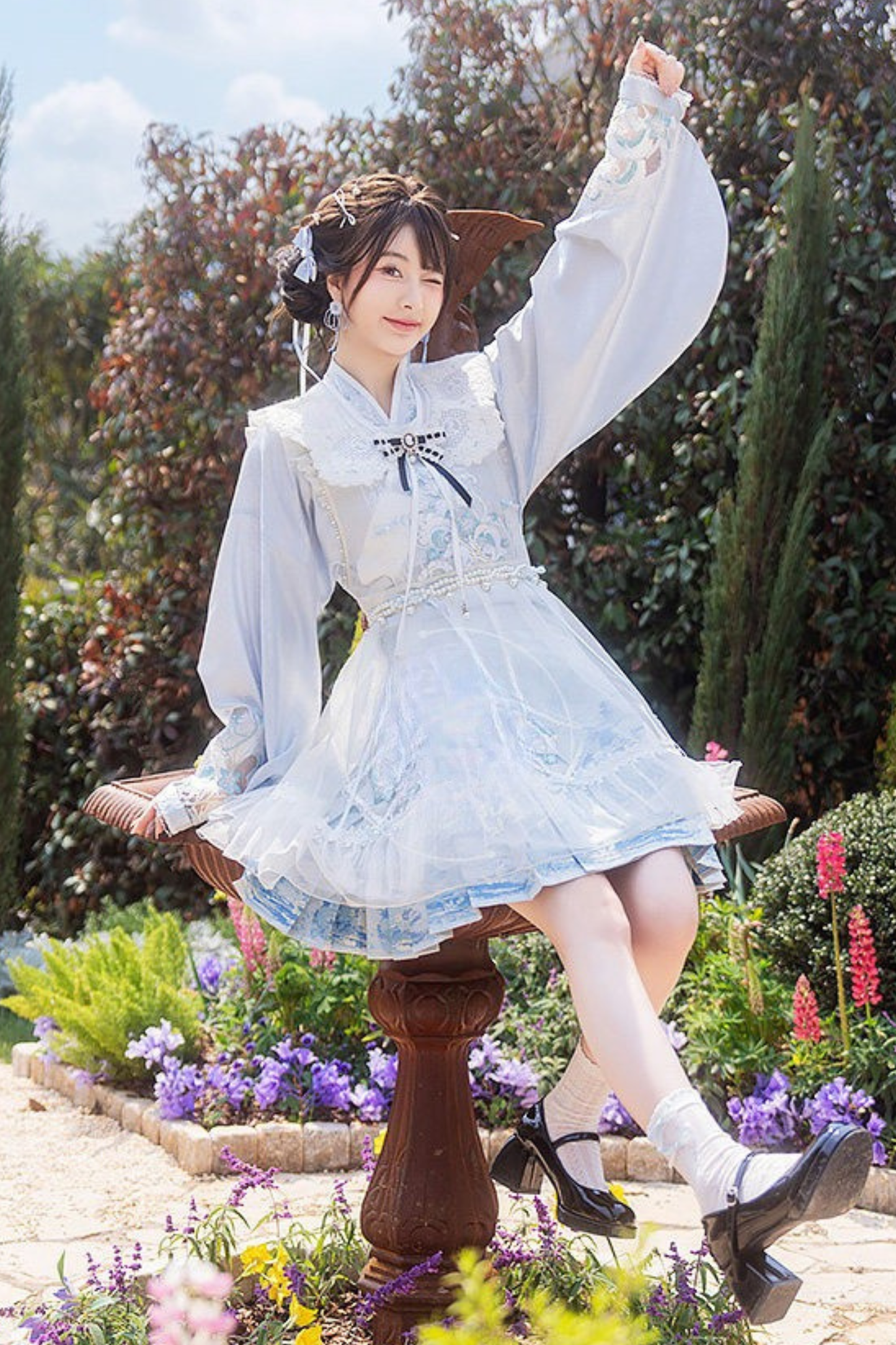 아이스 차이나 셔츠 + 스커트 + 원피스 + 목걸이