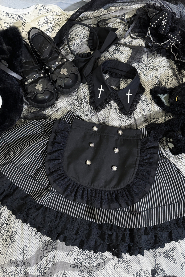 エンジェルストライプクロスベスト+トップス+スカート