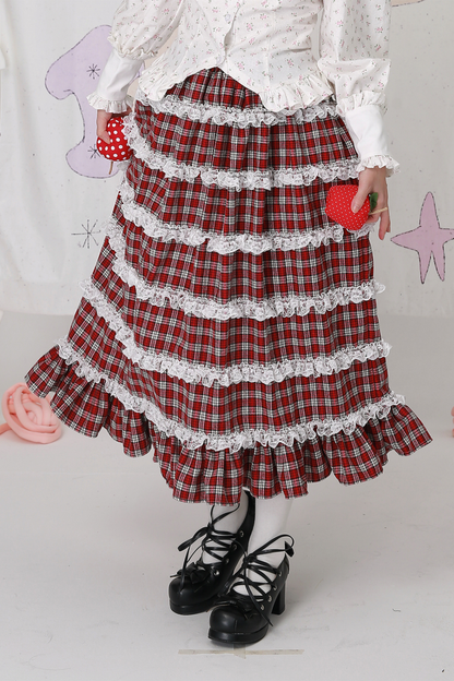 レッドチェックティアードロリータスカート