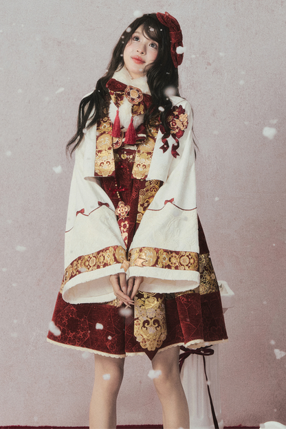 ベルベットダークレッドドレス+トップス+ジャケット+アクセサリー