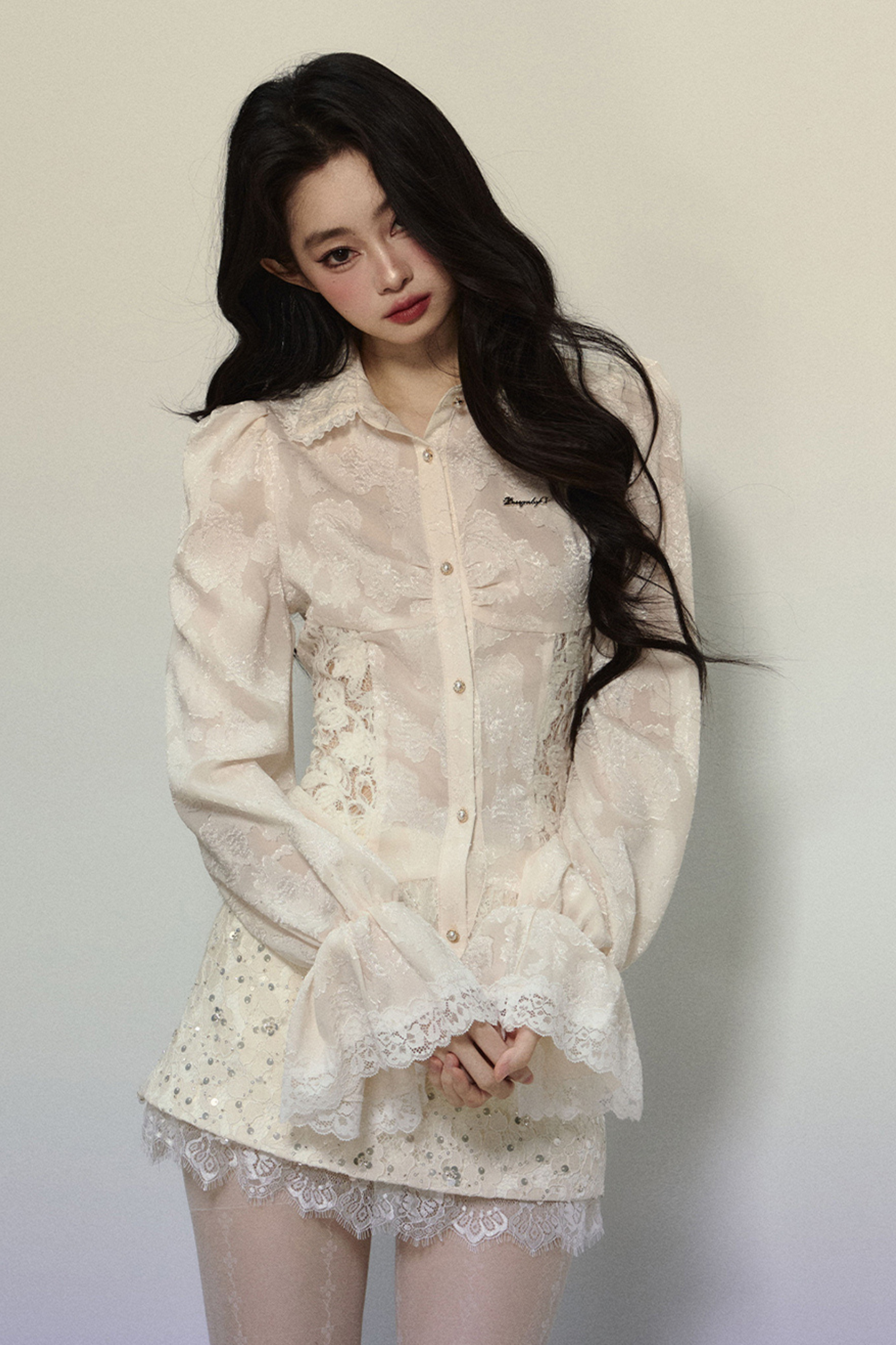 Flower Haratake French Lace Shirt