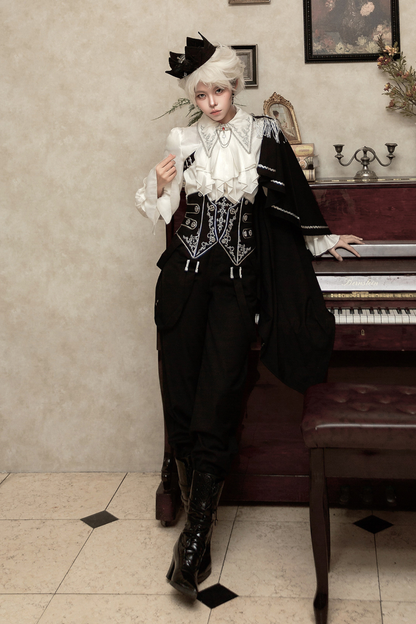 モノクロ皇子トップス+コルセット+パンツ