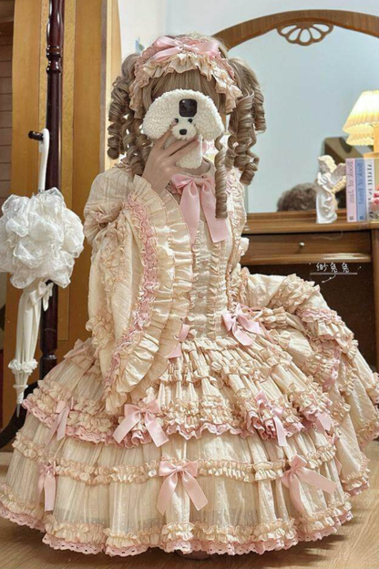 ピュアガールリボンロリータスカート+インナー+ベスト+ヘアバンド+スリーブ