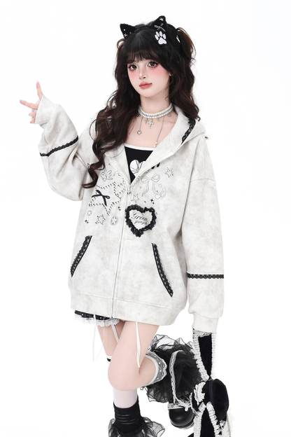 レースバニーフードルーズパーカー