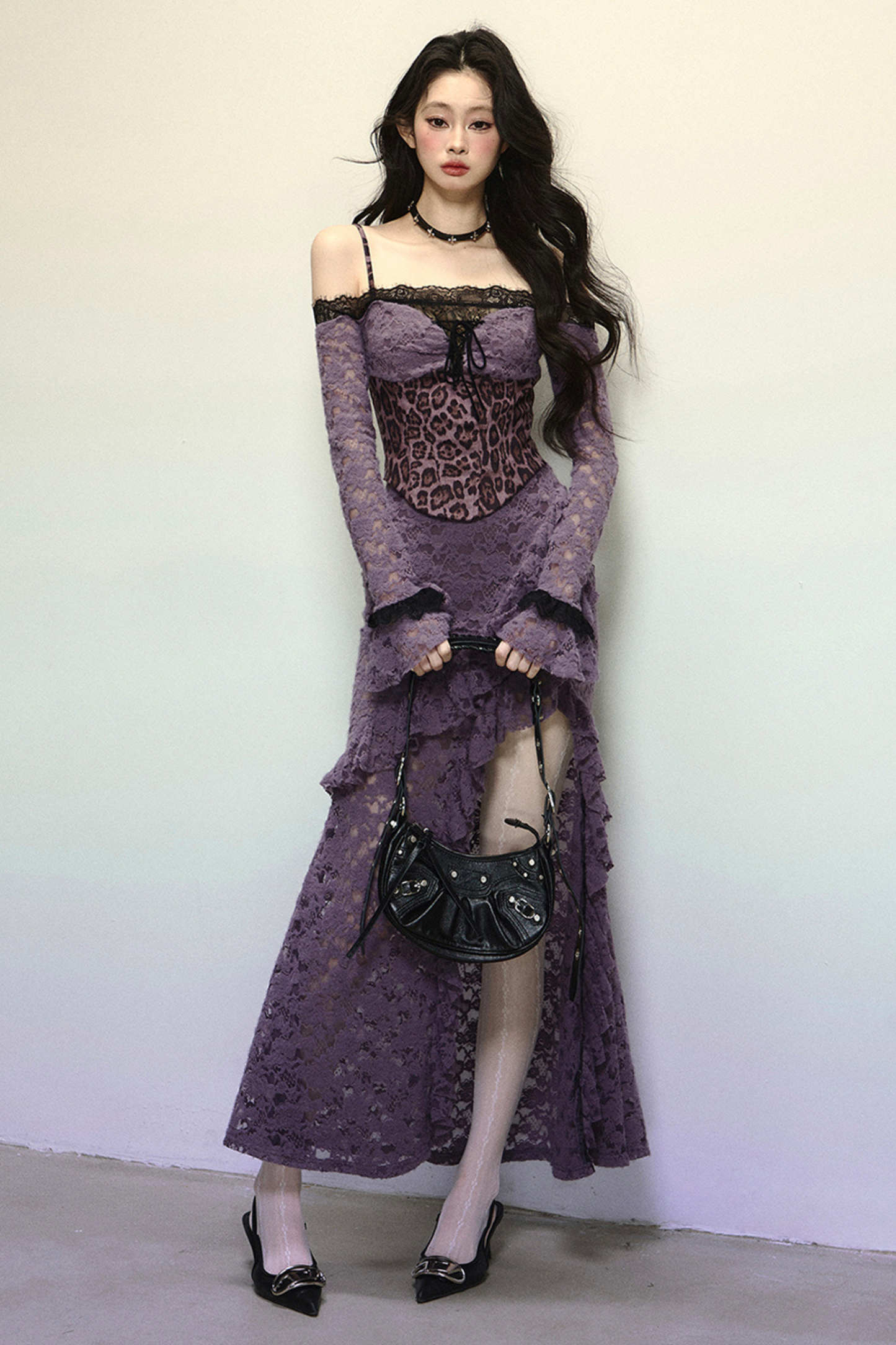 [Reservations] Oriental Purple Kite One-Shoulder High-End Lace Dress