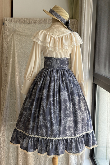 Sketch Wild Rose Elegant Herringbone Lolita Skirt