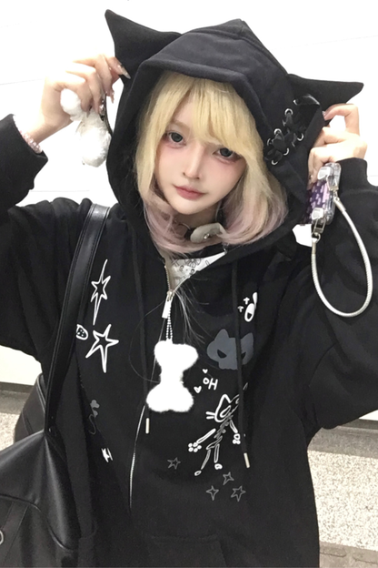 猫耳サブカルルーズパーカー