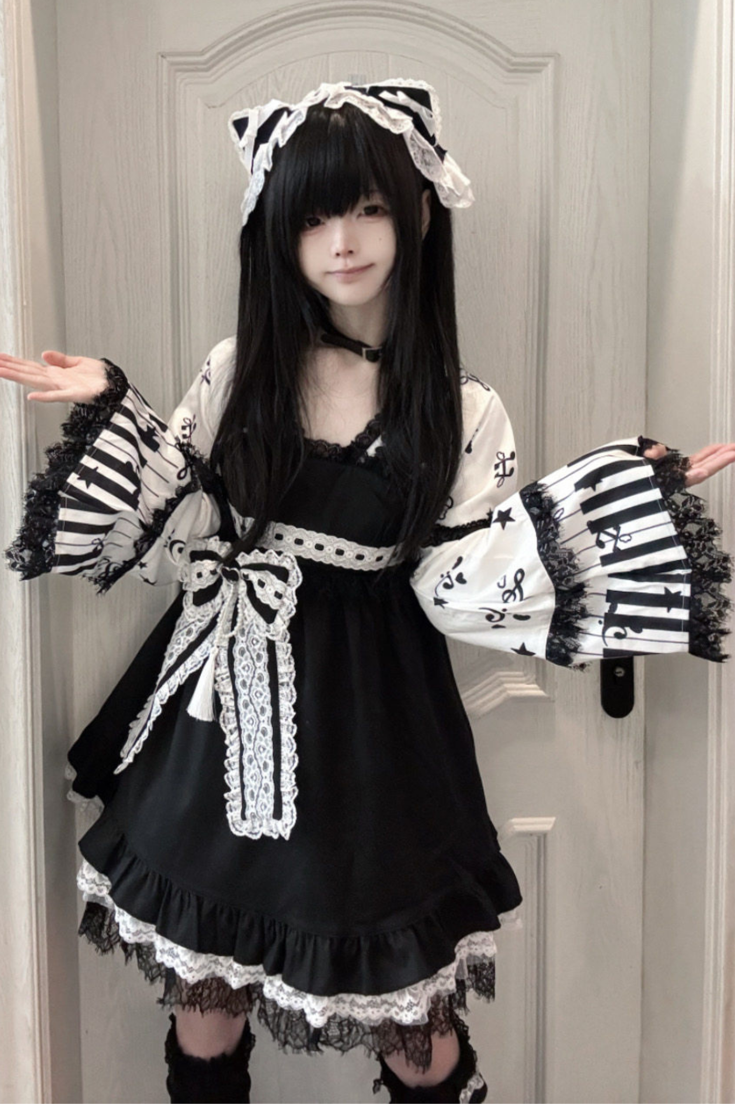 キャットダークエンジェルレースフローラルドレス+ヘアバンド