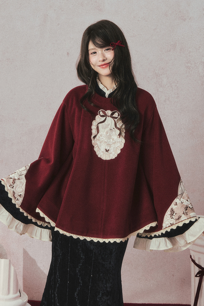 レトロゴージャスブラックベルベットマーメイドテールチャイナドレス+マント