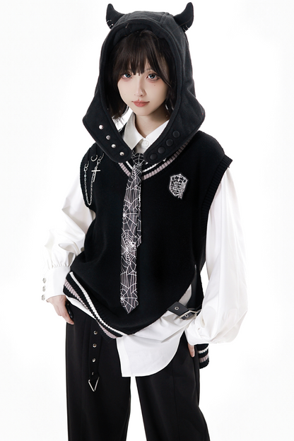 Dark Knight College vest + shirt + suspender skirt + pants + tie