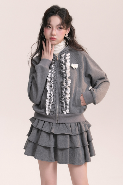 バレエレーススウェットフードジャケット+ケーキスカート