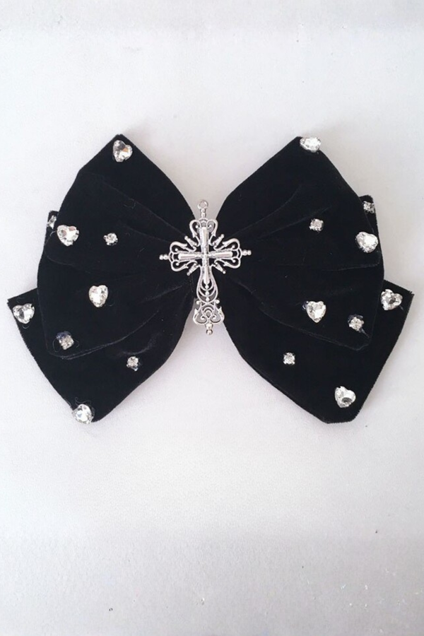 Velvet Rhinestone Ribbon Hair Clip