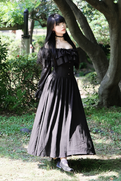 One Shoulder Mode Cape Lace Dress