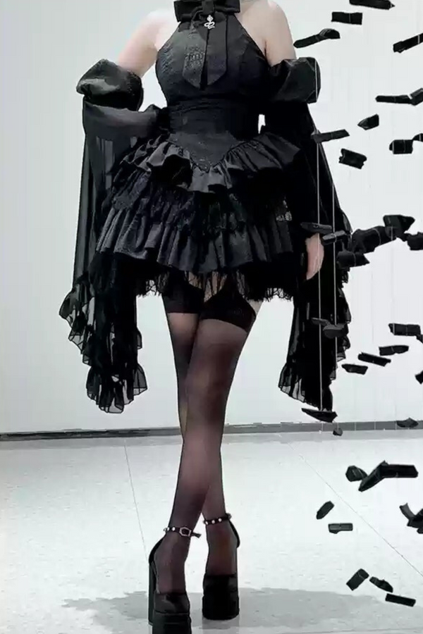 【数量限定】スネークディザイアエレガントホルターネックバックレスダークドレス＋スリーブ