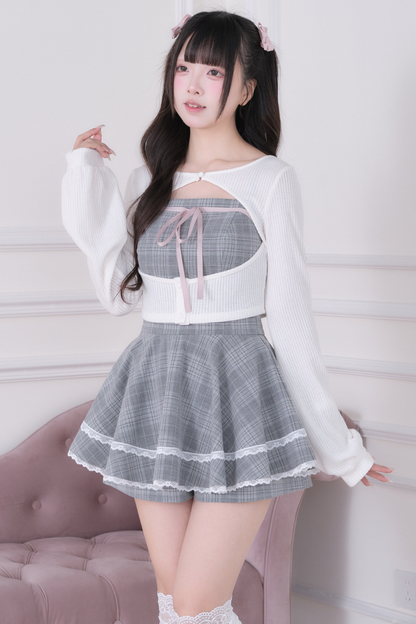 Spitzen-Cardigan + Karokleid + Innenhose