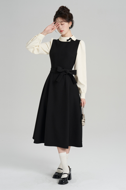 エレガントヘプバーンパッチワークドレス