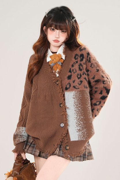 アシメレオパードニットカーディガン