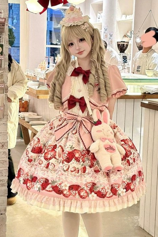 Strawberry Fantasy Lolita Dress + Hairband + Brooch
