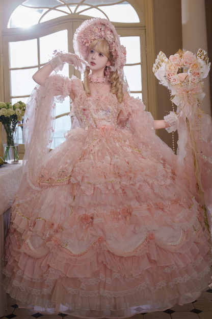 スイートフラワーゴージャスティーパーティーロングロリータドレス