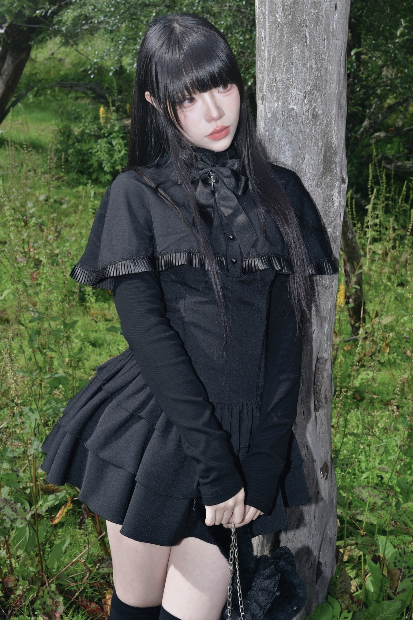 Ruffled Cape Design Low Rise Lace Dress