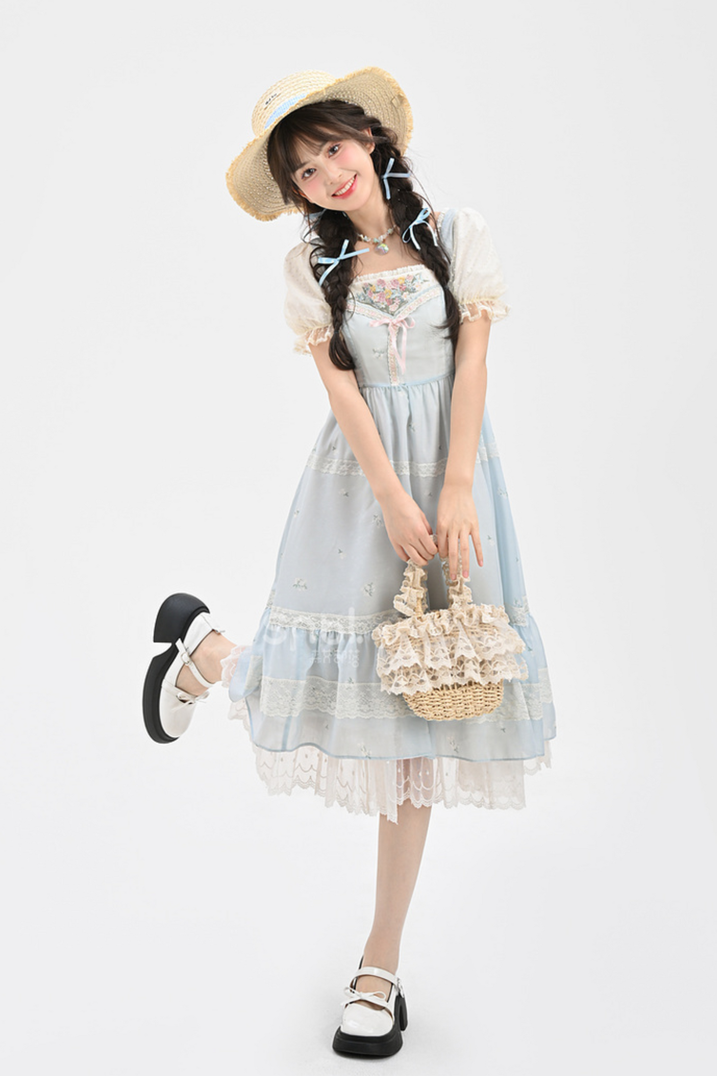 スイートガーリーライトパフスリーブワンピース