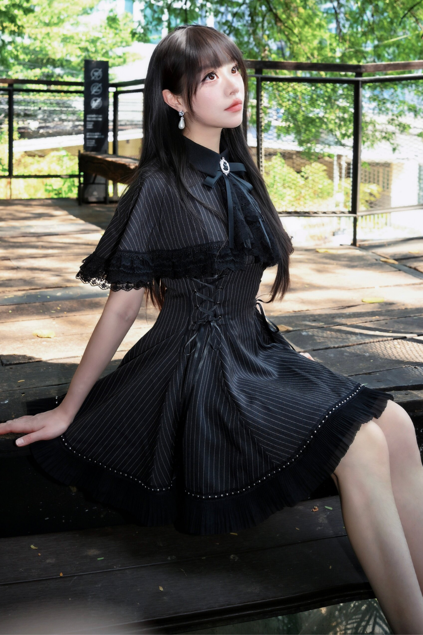 French Stripe Cape Dress