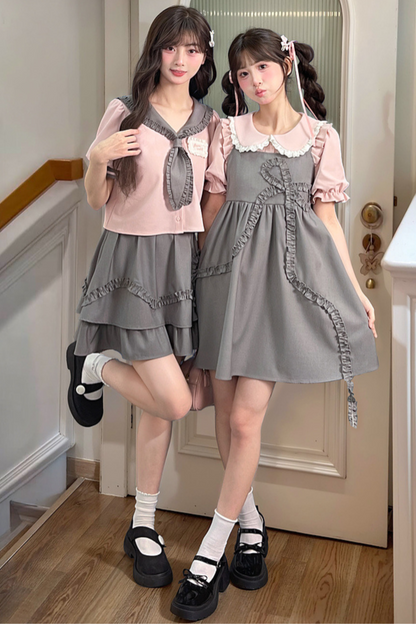 ガーリーグレーピンクセットアップ