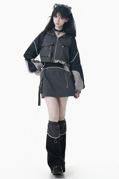 モードダークジャケット+ロングパンツ+スカート+レッグウォーマー