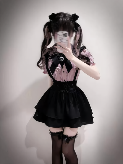 Mine ribbon lace blouse + suspender skirt