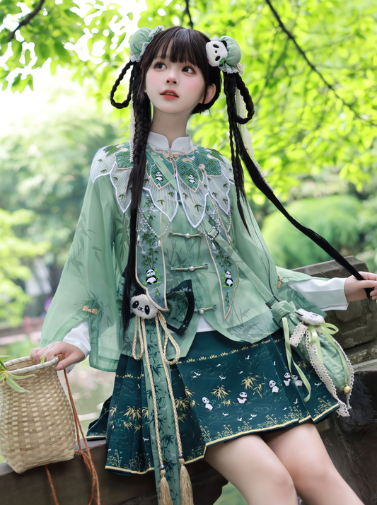 Japanese Pattern Green Panda China Lolita Set