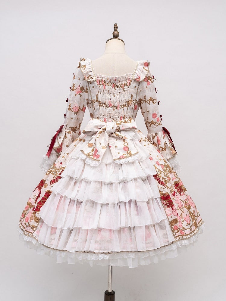 【4月26日予約締切】レトロロマンスイートロリータリボンケーキプリントゴージャス姫袖ドレス