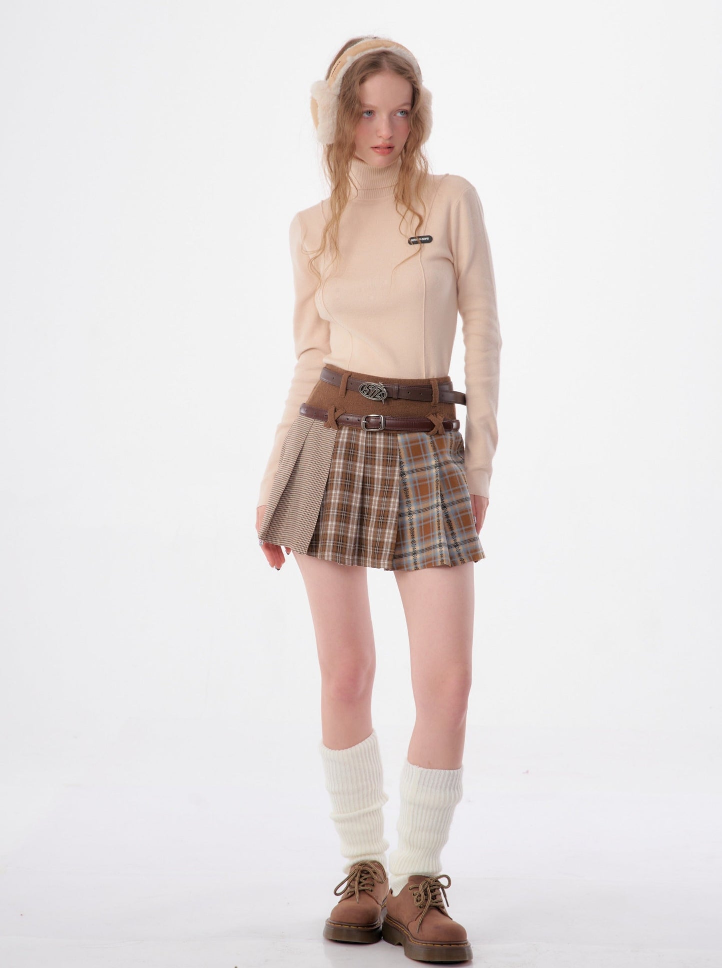 American Retro Asymmetrical Wool Pleated Skirt
