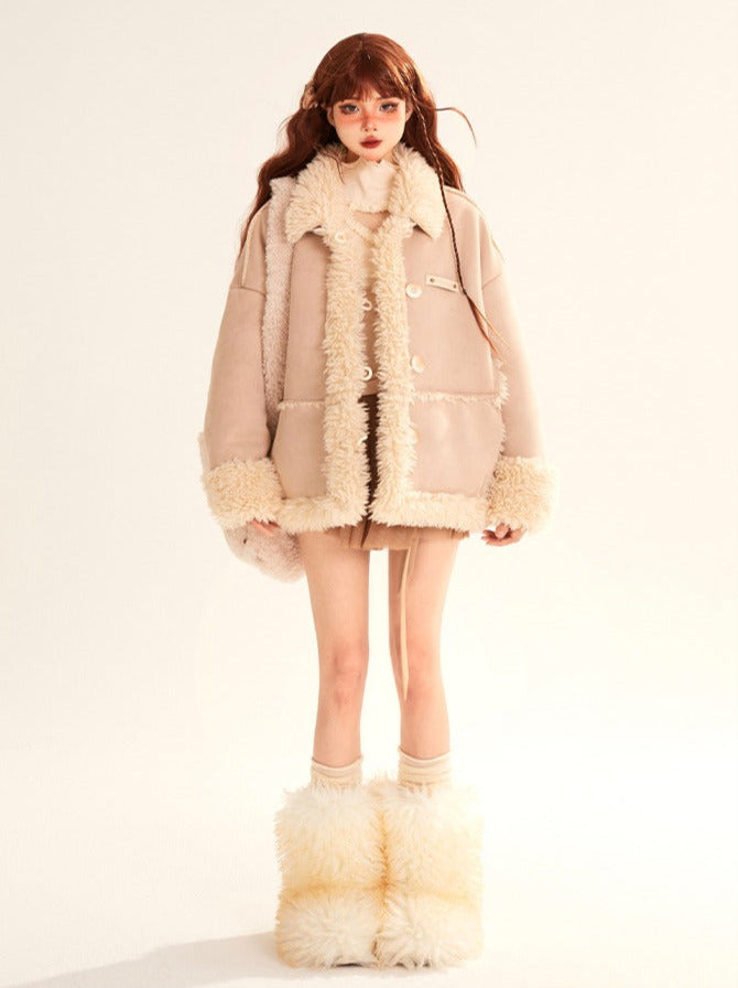 Suede Fur Spliced Loose Jacket