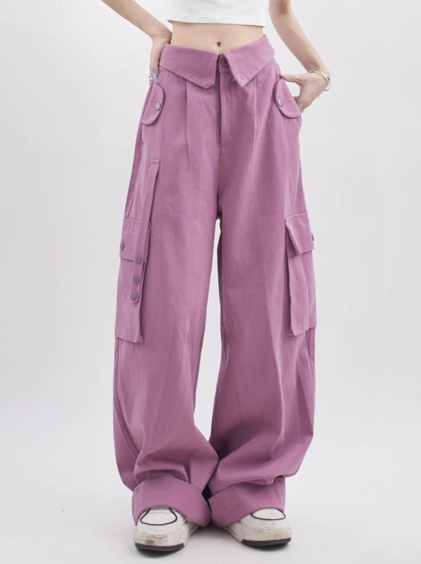 フランジカラーウエストマルチポケットストレートパンツ