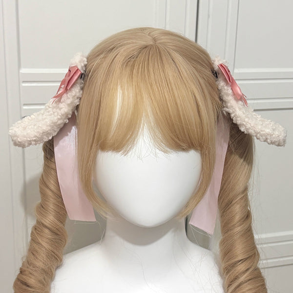 [Pre-order] Bunny Ear Hair Clip + Pink Blue Sweet Maid Apron Dress